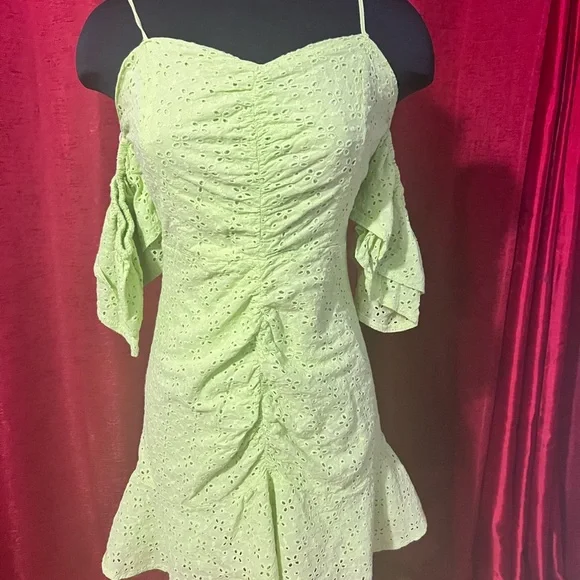 Lime green off the shoulders mini dress, size small - Picture 7 of 12